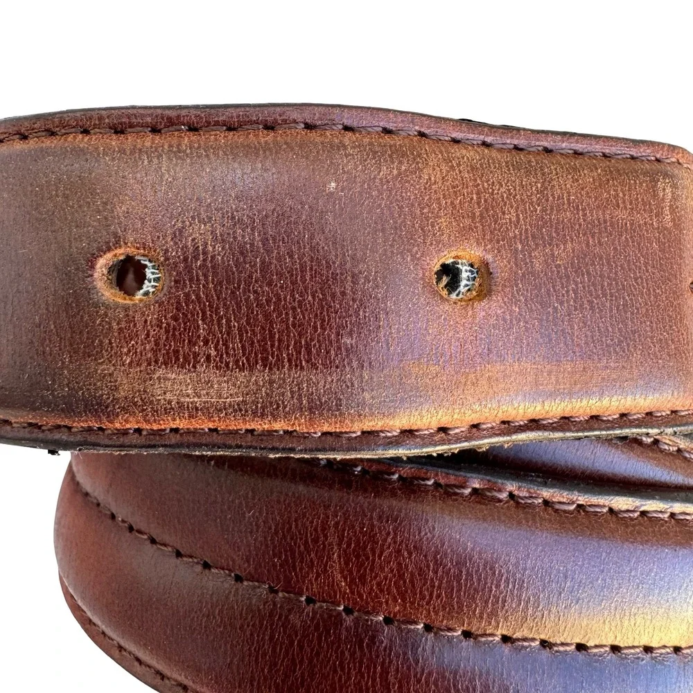 HJ-20 Italian Oil-Tanned Double Stitched Cowhide Leather Heritage Belt Brown‎ 34